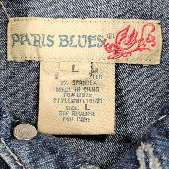 ☔️🔹️Vintage Paris Blues Denim Buttoned Jean Jacket w/Chest Pockets Large - Picture 9 of 11